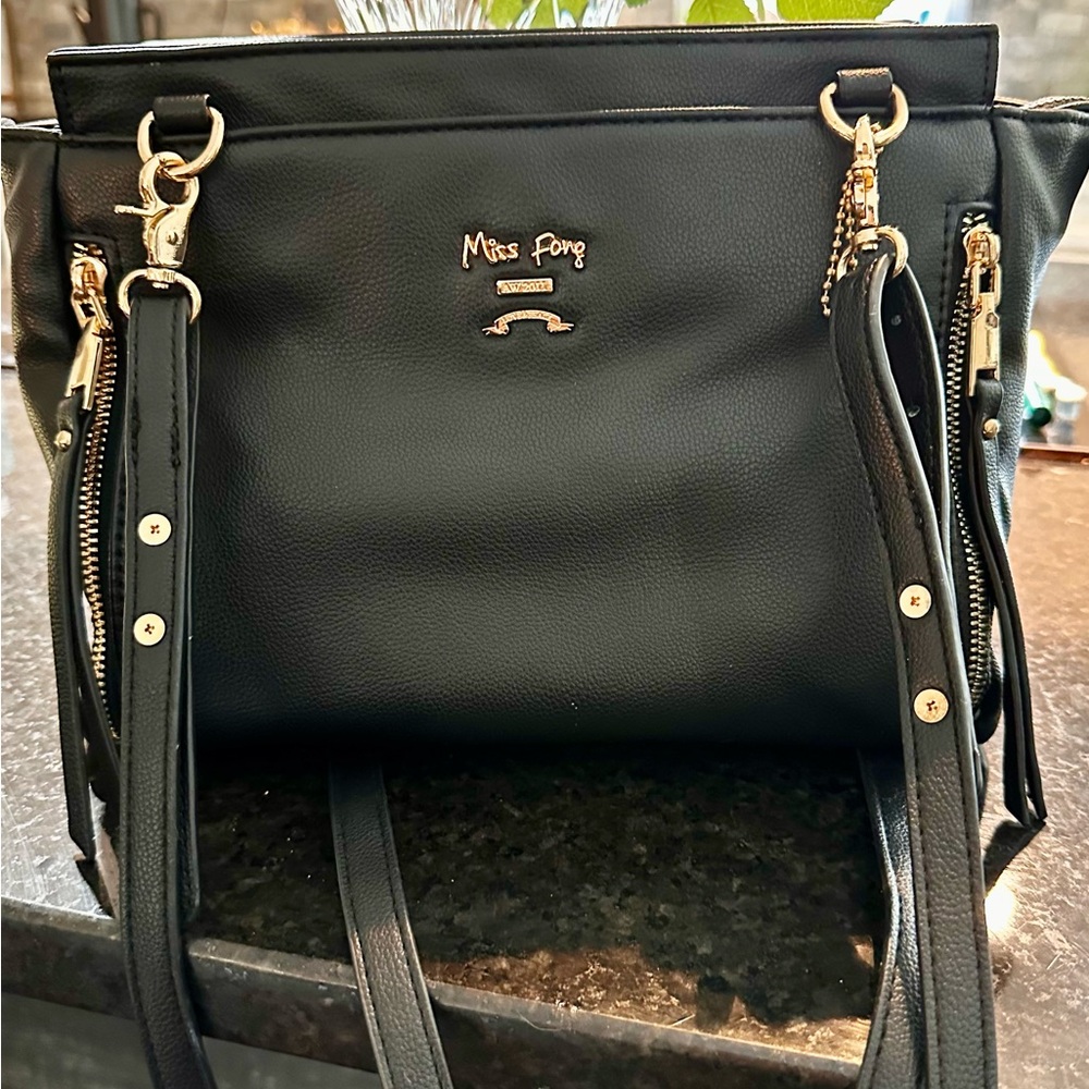Black Leather Crossbody Diaper Bag